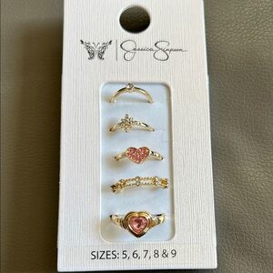 Jessica Simpson Gold and Pink Ring Set